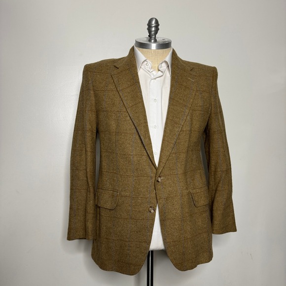 Oakmont 44R Mens Brown Plaid Wool Tweed Sport Coat Blazer Jacket - Picture 1 of 10